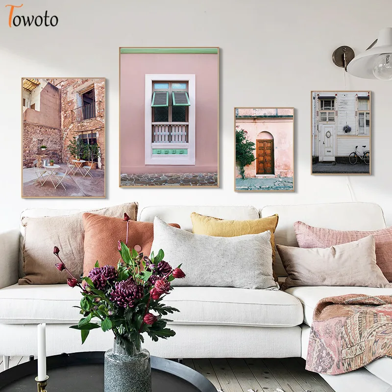 Современный деревня Розовый Настенный художественный холст картина для