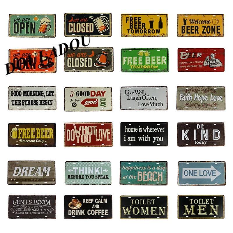 

[Douladou] We Are Open Beer Sun Vintage Painting Decor Cafe Club Wall Decor Home Posters Pub Coffee Shop Decor Signs 30x15CM