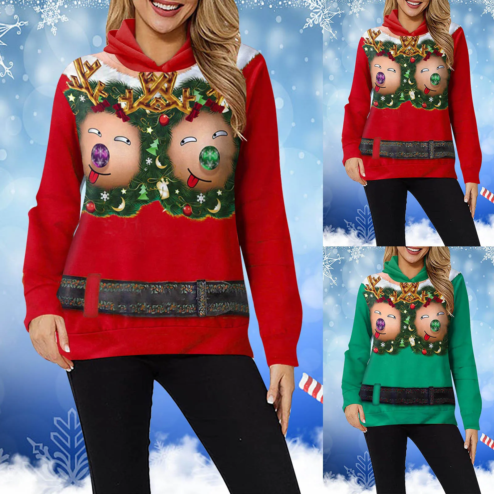 

2022 New Women's Winter Hoodies O-neck Christmas Print Long-sleeved Sweatshirt Casual Blouse Sudaderas Pullover Tops Pull Femme