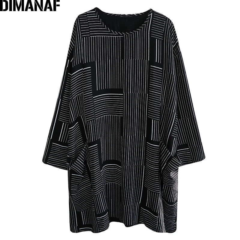 

DIMANAF Plus Size Women T-Shirt Cotton Pockets tshirt Striped Basic Lady Tops Tunic Tees Loose Casual Vintage Spring Summer 2021