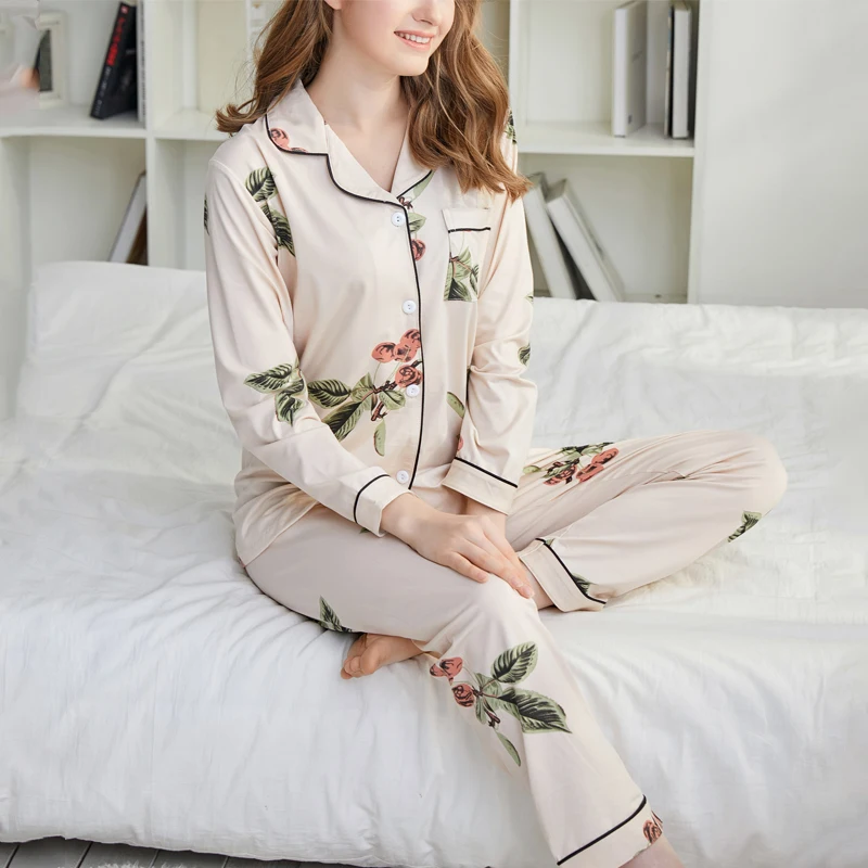 Женский пижамный комплект FallSweet повседневный с цветочным принтом и отложным