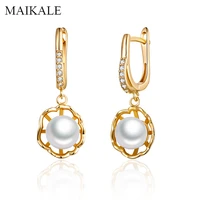 maikale trendy pearl drop earrings for women gold cubic zirconia earrings with pearl fashion jewelry accessories gifts