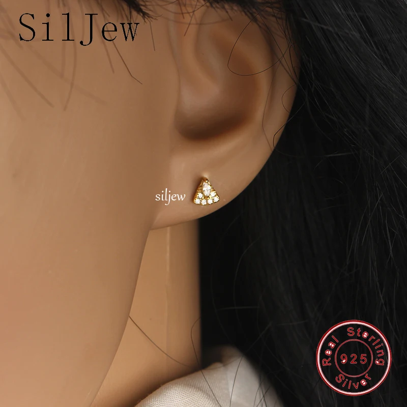 

SilJew Real 925 Sterling Silver Water Drop Zircon Stud Earring for Women Cute Piercing Earring Earings Jewelry Pendiente Brincos