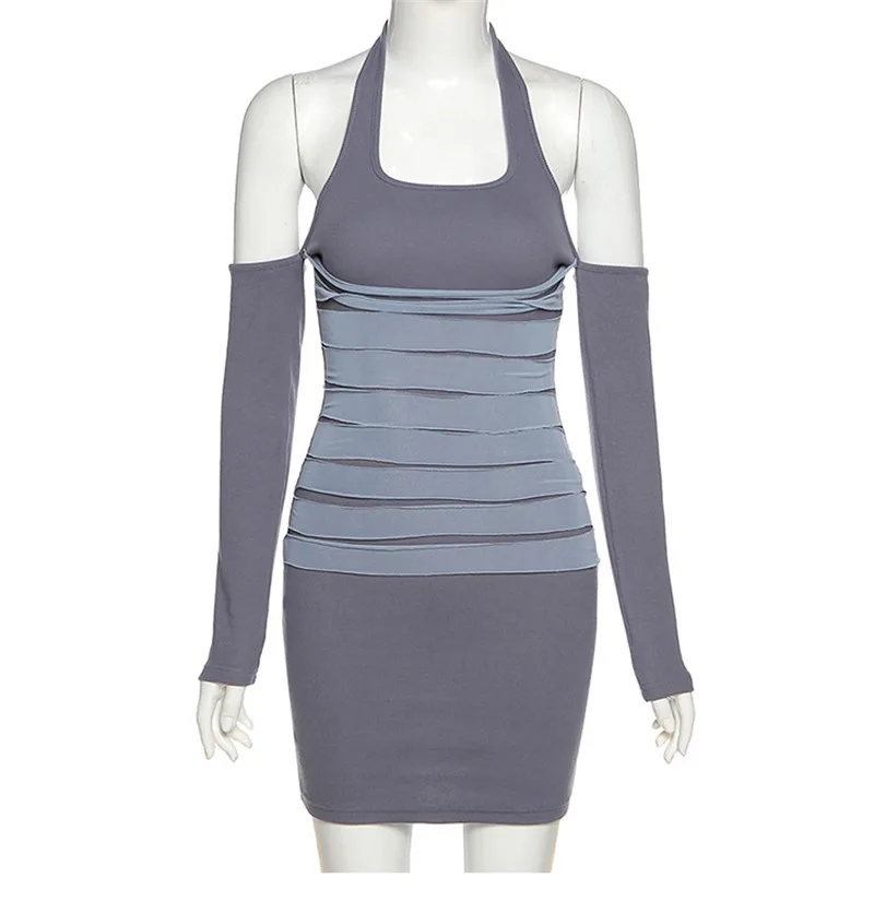

CHRONSTYLEOff Shoulder Halter Backless Women Dress 2021 Sexy Long Sleeve Party Club Streetwear Nodycon Patchwork Pencil Dresses