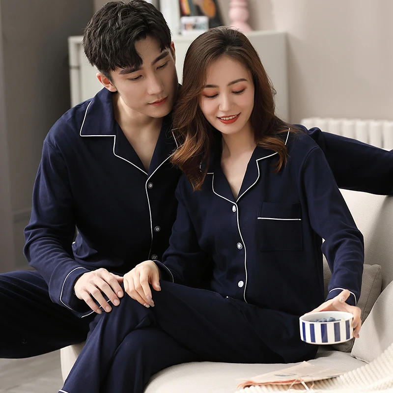 Autumn Winter Cotton Couple Pajamas for Men Women Sleepwear Home Clothes Warm Pyjama Homme PJ White Couple Pijamas Plus Size