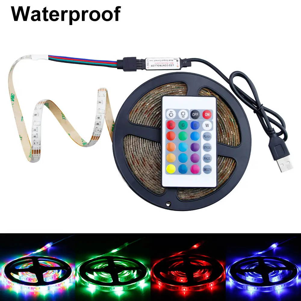 Waterproof Водонепроницаемая 5 в Светодиодная лента USB RGB ТВ ПОДСВЕТКА 1 м~ 5 м 2835 гибкая светодиодная лента с ИК-управлением для настольного ПК лампа лента Диодная лента - Испускаемый цвет: Waterproof