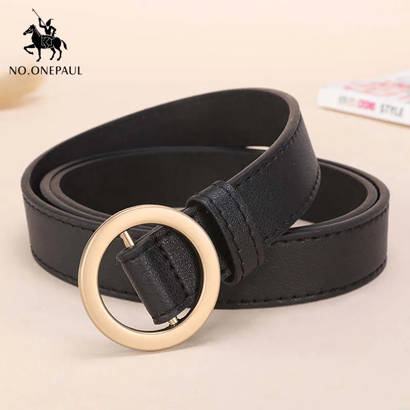 

Женский кожаный ремень NO.ONEPAUL, золотистый элегантный тонкий ремень с круглой пряжкой с язычком, 2019