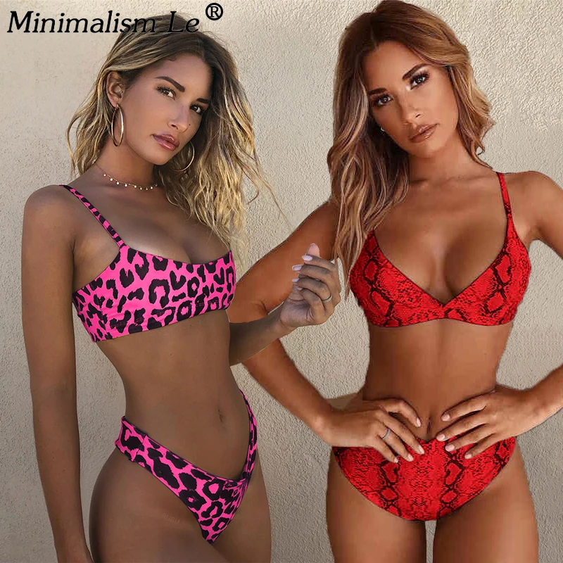 Сексуальный леопардовый бикини Женский комплект с высоким вырезом купальник