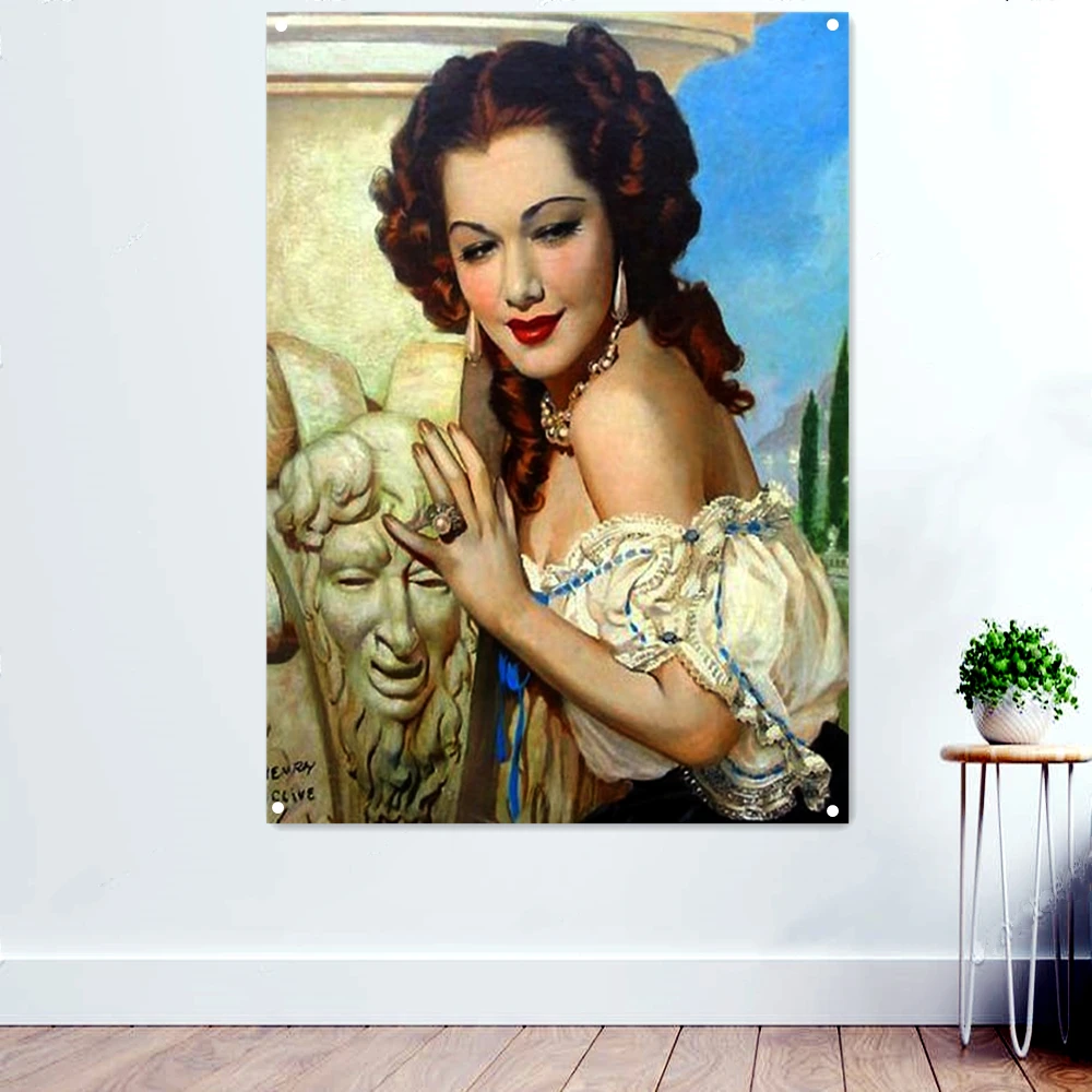 

New World War II Sexy Pin up Girl Banner Flag Vintege Art Home Room Wall Painting Posters and Prints Art Wall Decor On Canvas H7