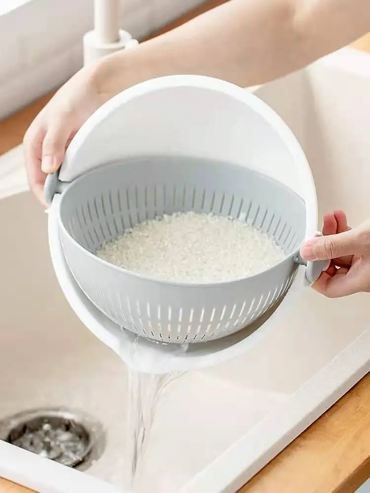 Kitchen Silicone Double Drain Basket Bowl Washing Storage Strainers Bowls Drainer Vegetable Cleaning Colander Tool | Дом и сад