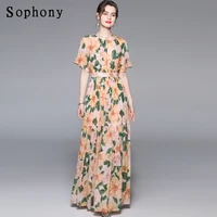 sophony 2021 summer fashion runway long chiffon dress women floral print elegant boho holiday party maxi dress s78669