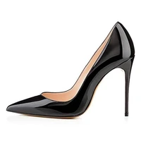 women pumps brand black patent leather slip on 10cm thin high heels pointed toe office career party shallow women shoes 2020