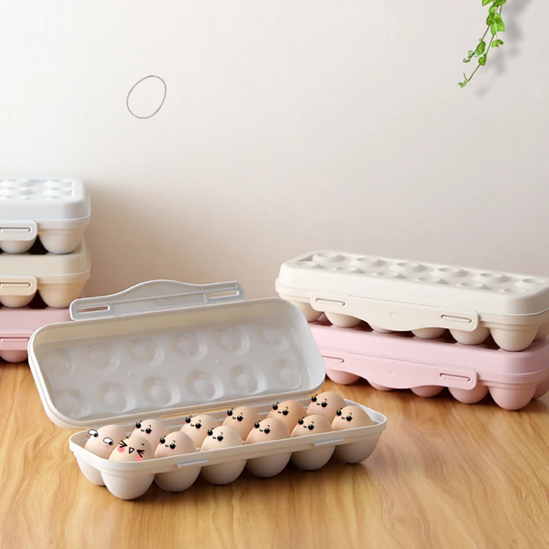 

12/18 Grids Egg Holder Tray Snap Type Stackable Kitchen Anti-breaking Egg Storage Container with Lid for Refriger RERI889