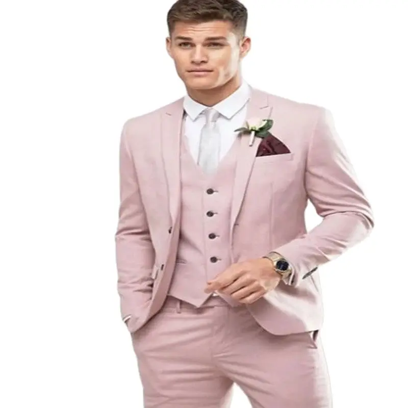 

Tailor Made Light Pink Peaked Lapel Single Breasted Men Suit Slim Fit Groom Prom Party Blazer Marriage Male Tuxedo 3 Pieces