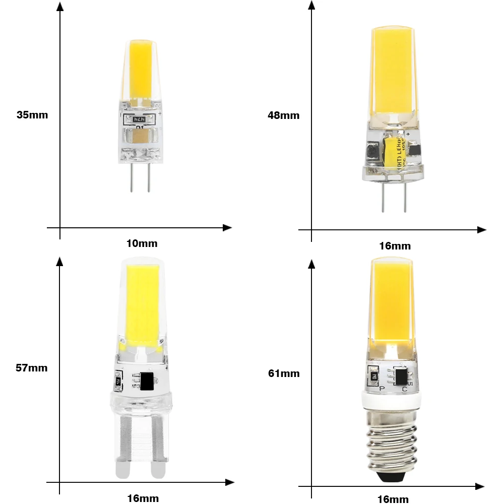 10 шт./лот LED COB G4 G9 E14 лампа Dimable AC/DC 12V 220V 6W 9W 360 Угол луча заменить галогенные