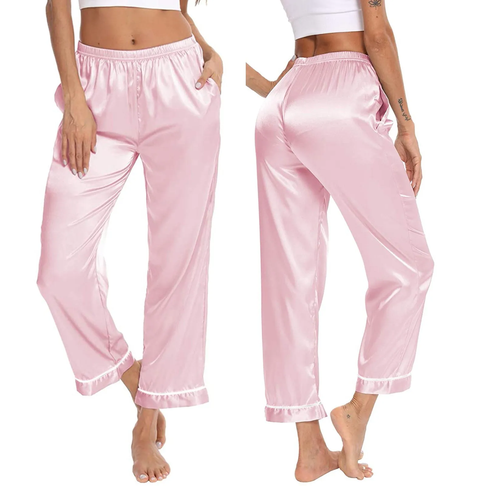 Женская пижама из искусственного шелка и сатина штаны летняя женская ночная