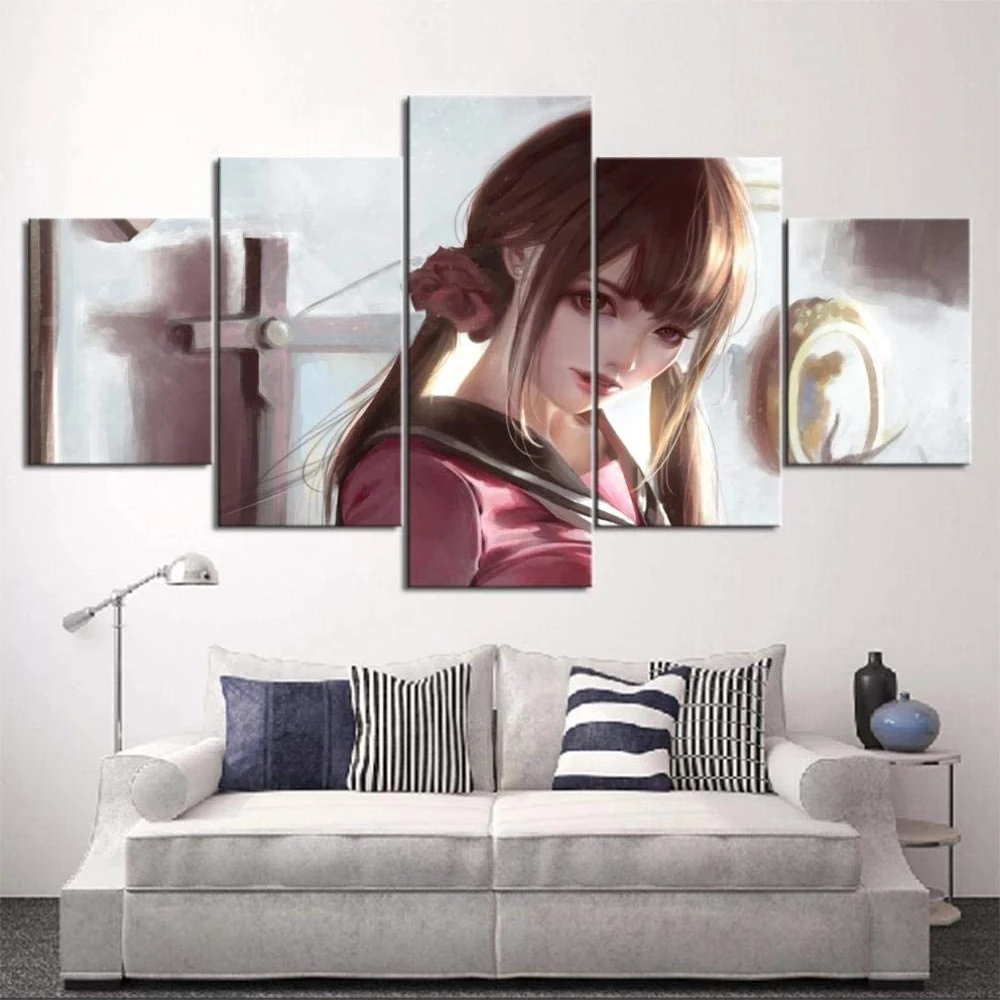 

5 Piece Wall Art Canvas Anime Manga Pure Cute Girl Figure Modular Pictures And Posters Home Modern Bedroom Decoration Paintings
