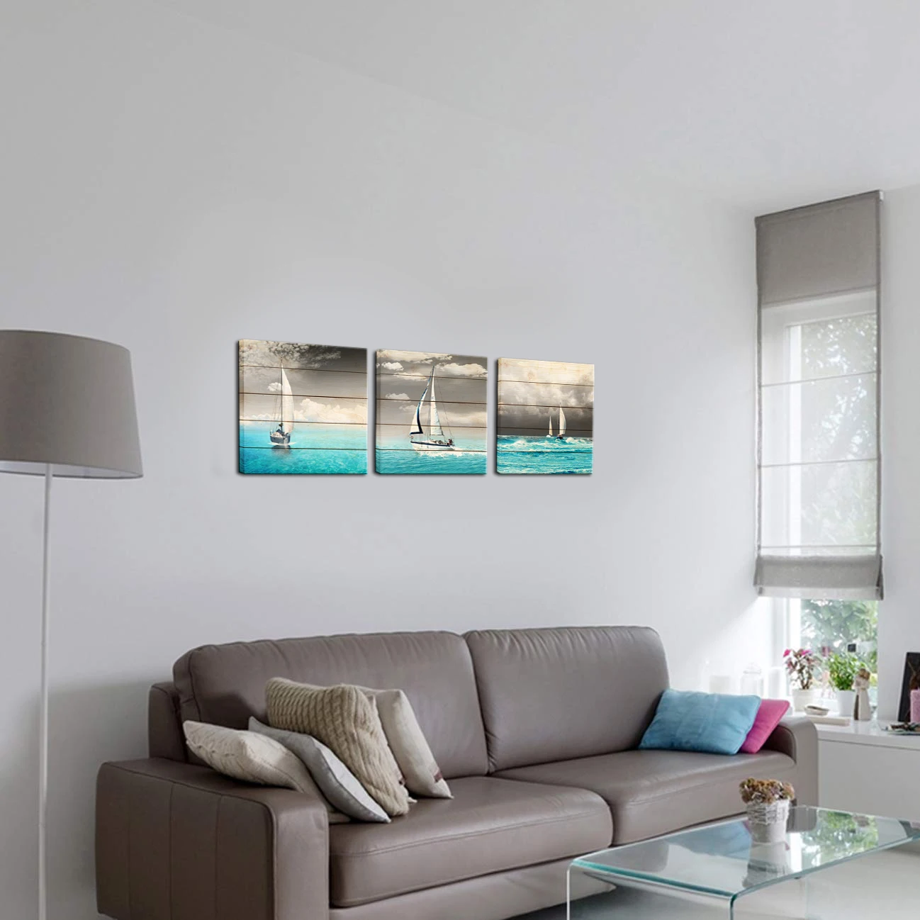

3 Panels Canvas Wall Art Painting Sailboat Sailing At Sea Print Home Decor Poster Modern Style Living Room Decoration Picture