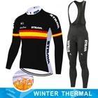 STRAVA Team Зимняя Теплая Флисовая одежда для езды на велосипеде, мужской костюм из Джерси с длинным рукавом, уличная одежда для езды на велосипеде и горном велосипеде, комплект брюк с нагрудником