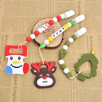 baby pacifier clips silicone beads wooden ring pacifier chain infant nipple appease soother chain clips dummy holder nipple clip