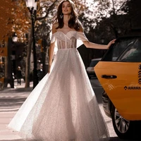 eightree boho beach wedding dresses off shoulder glitter a line princess wedding gown white floor length bridal dress plus made