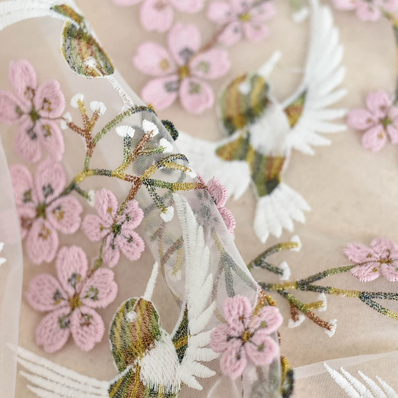 

Высококачественная кружевная ткань, с вышивкой птиц, 3D тюль, для свадебного платья, костюмов ручной работы, тканевая одежда TX1571