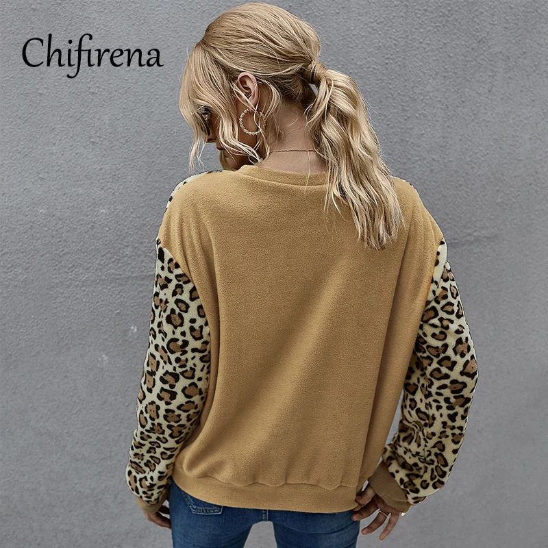 

Chifirena Winter Long Sleeve Women Hoodies O Neck Leopard Fleece Female Sweatshirts Casual Loose Hoodies Pullovers Hoodie 2020