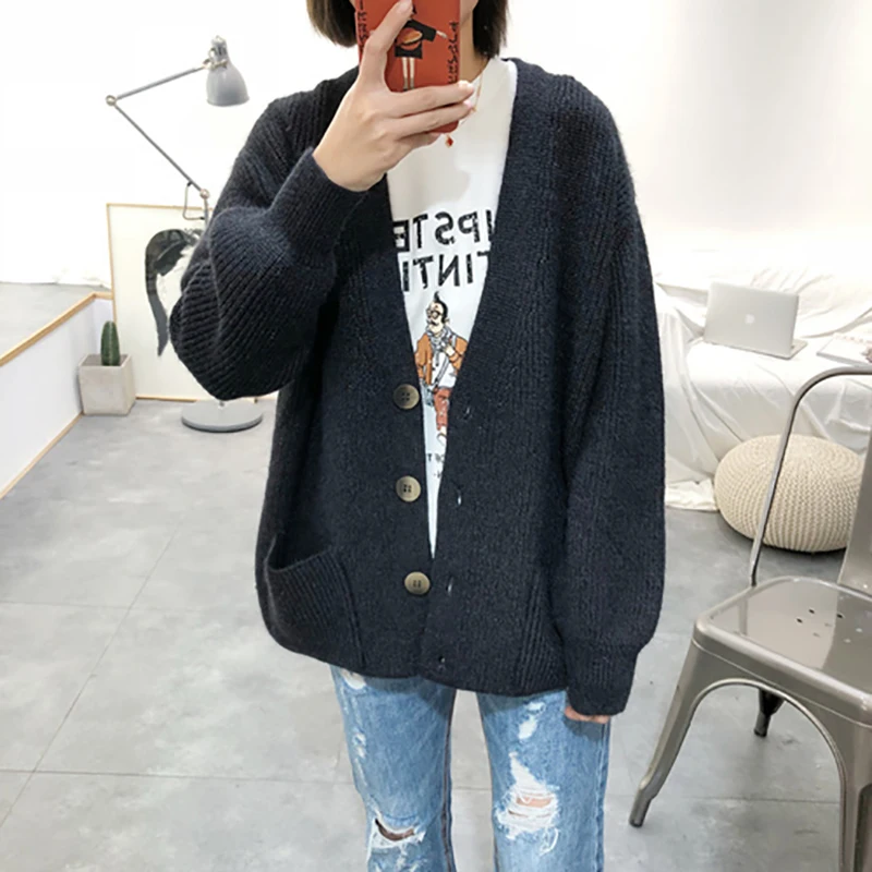 Женский свитер 2019 Harajuku короткий толстый вязаный кардиган свободный пальто