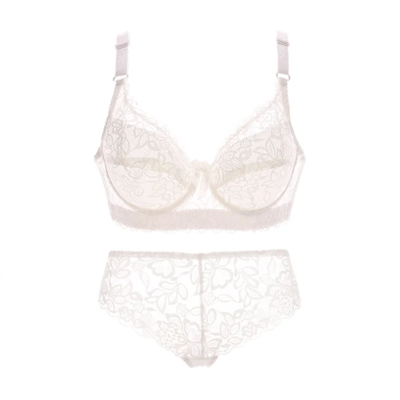 white Meizimei, комплект нижнего белья, кружевные короткие тонкие трусики, сексуальные бюстгальтеры для женщин, беспроводное нижнее белье без косточек, Топ bh размера плюс, пуш-ап 40 90 - Цвет: white