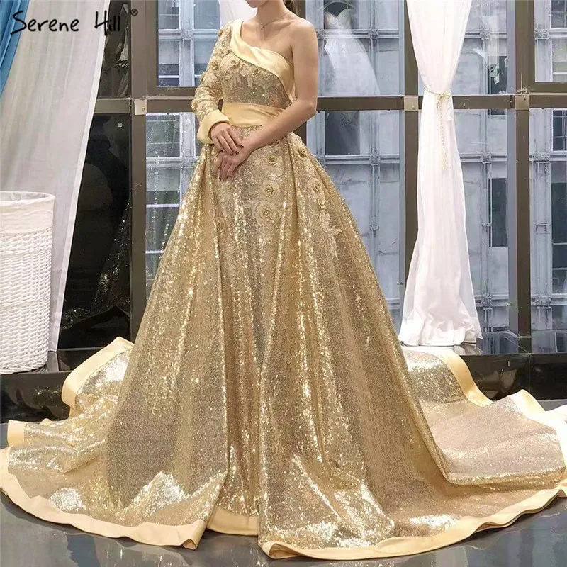 Дубай роскошные золотые блестками блестящие вечерние платья 2021 на одно плечо