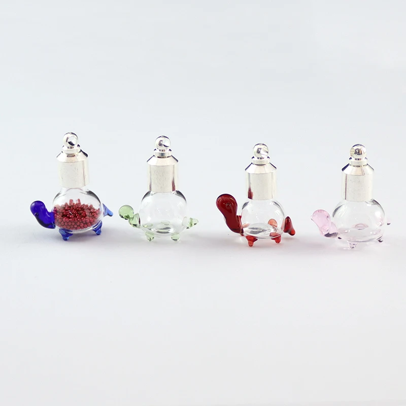 

6PCS Screw Cap Name on Rice 6MM Tortoise Shape Glass vial Pendant Miniature Wishing Bottle Oil Charm Jewelry Making