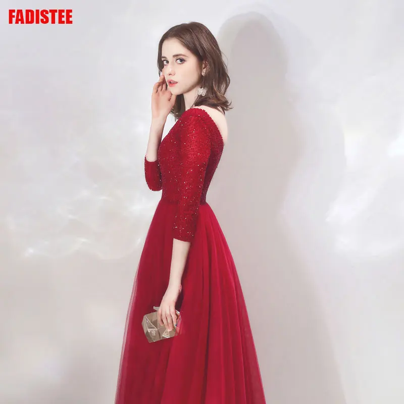 Бордовое вечернее платье с рукавами 3/4 для выпускного вечера Vestido de Festa robe mariee