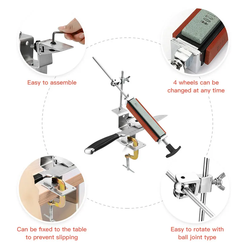 

2020 Iron Steel Knife Sharpener Professional Knife Sharpener fixed angle with 4 stones Whetstones System Sharpening Tool