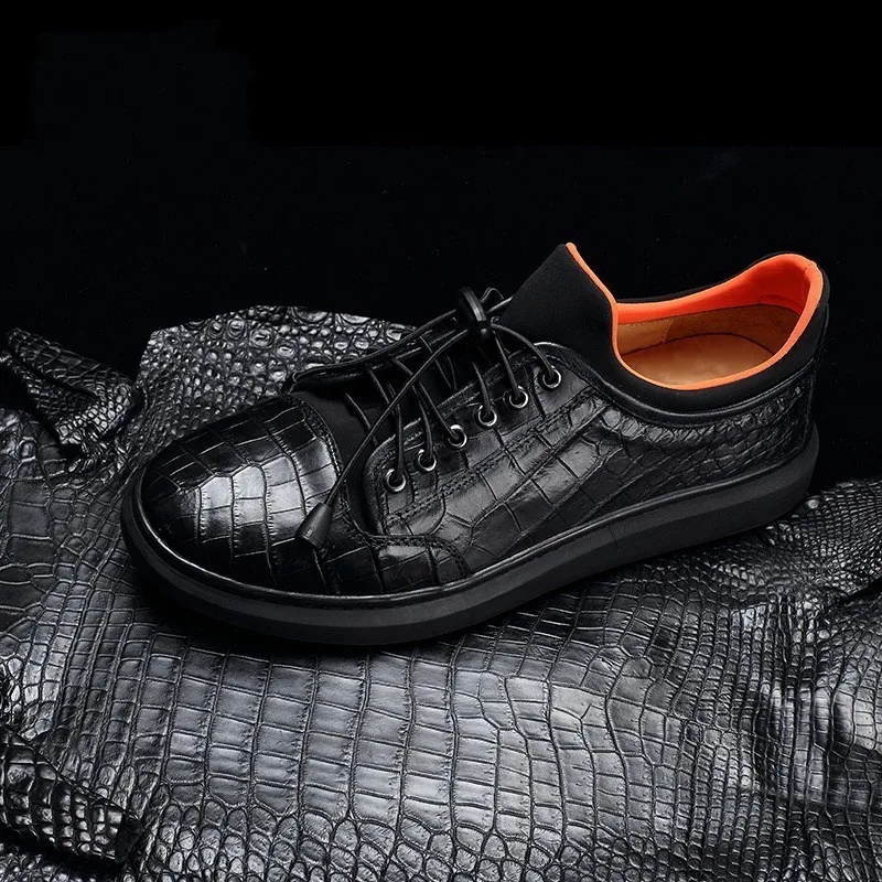 Обувь из натуральной крокодиловой кожи мужские черные кроссовки с эластичным