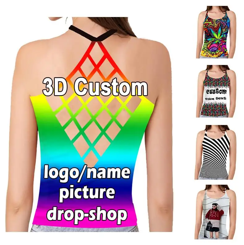 

CJLM Summer 3D Printed Women Fashion Hollow Vest Sexy Women Tank Top Customize Your Picture Text Logo Customized Drop Shipping