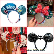 2022 New Disney Minnie Mouse Headband For Women Shanghai Disneyland Mickey Ears Sequin Halloween Cosplay Accessories Gift Toys