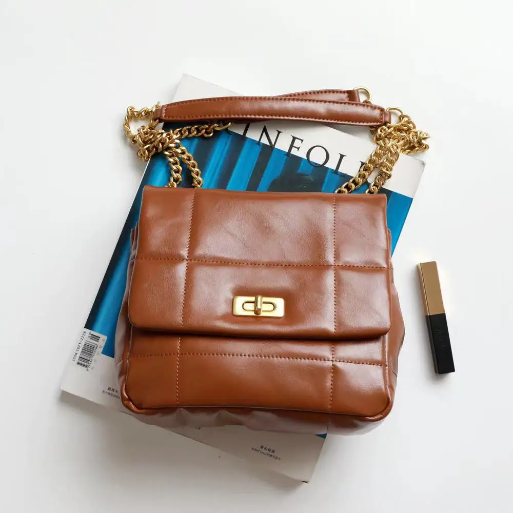 

Женская клетчатая сумка через плечо из натуральной кожи, осень 2021, новый дизайнерский ремень на цепочке, высококачественные сумки-слинги с ...