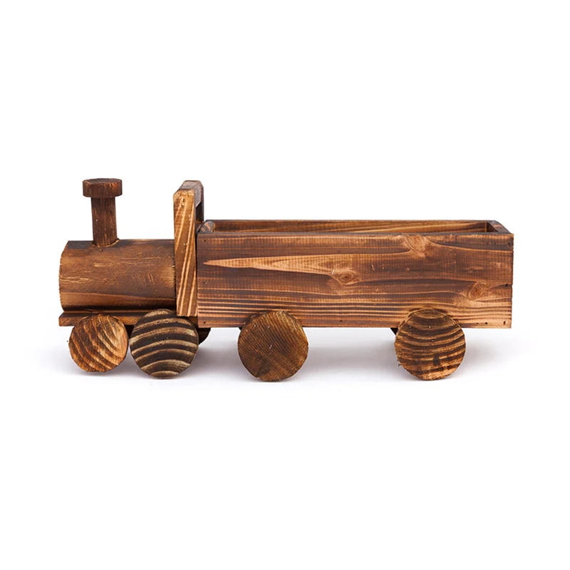 

Train Wooden Flower Pot Mini Decorative Art Storage Case Plant Pot Home Ornament for Bonsai Landscape Garden DFDS889