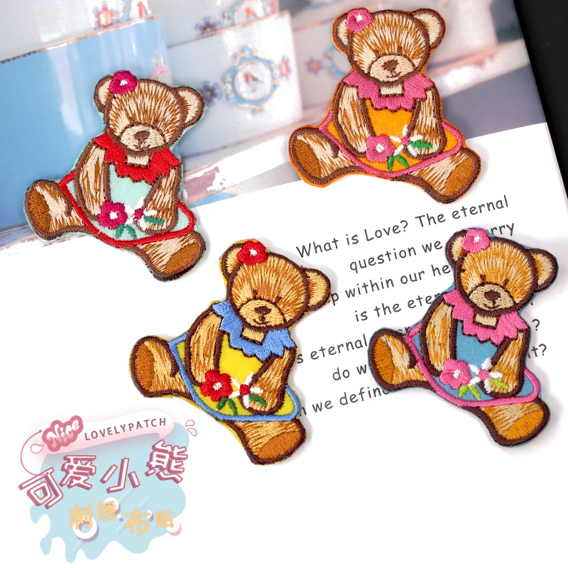 Милые Мультяшные нашивки с медведем железные наклейки на одежду детские вышитые
