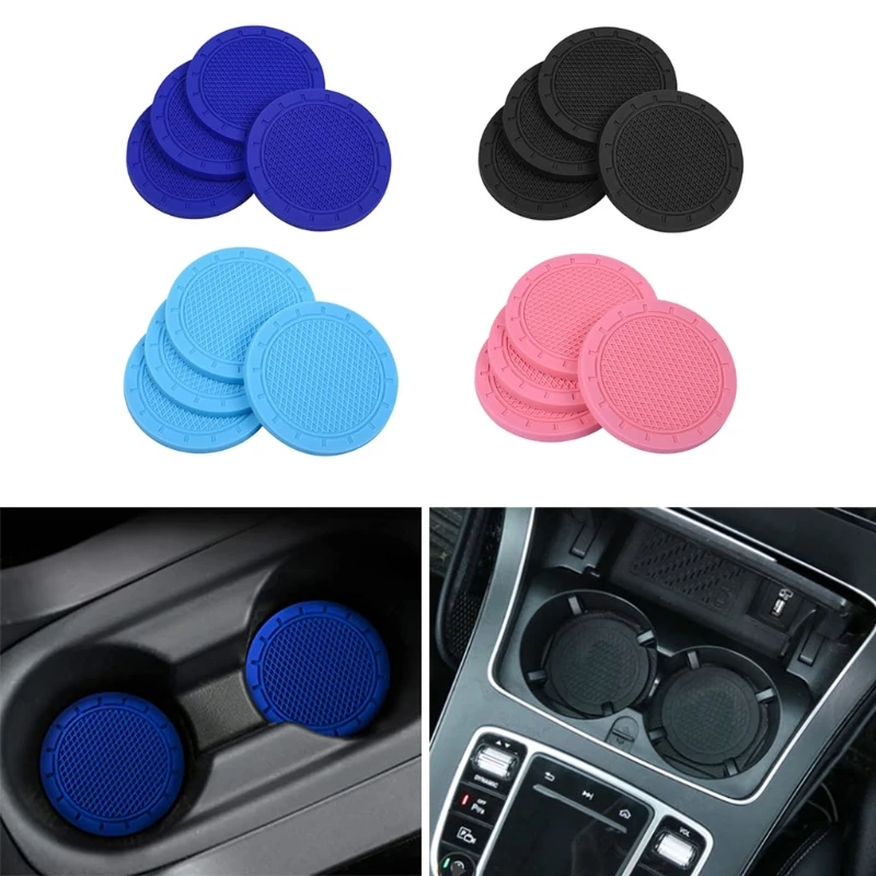 4x Car Coaster Soft PVC Anti Slip for Most Car Interior Car Cup Holder Insert Pad Set Moisture-proof Waterproof