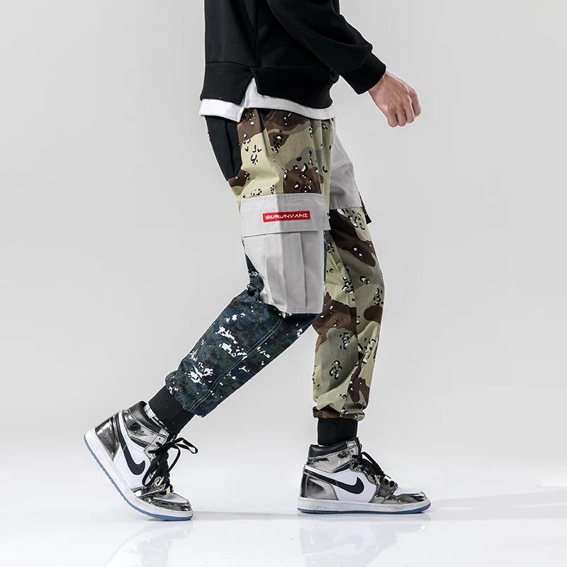 Мужские камуфляжные спортивные брюки длинные модные свободные карго в стиле хип