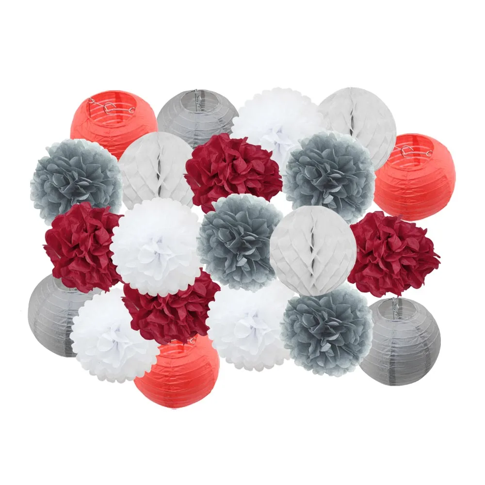 Grey Red Set Новинка 21 шт./компл. зеленый комплект клевера-символа Дня Святого Патрика джемпер Для летних вечеринок украшение круглый Бумага Фонари Свадебный розовый висит Изделия из бумаги - Цвет: Grey Red Set