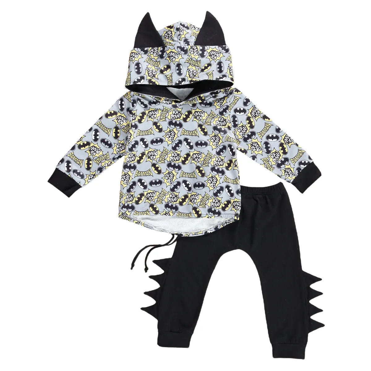 

Baby Boys 2Pcs Hooded Outfits 3D Ears Cartoon Printed Long Sleeve Hoodie Top+Long Pants Warm Clothes Winter Set