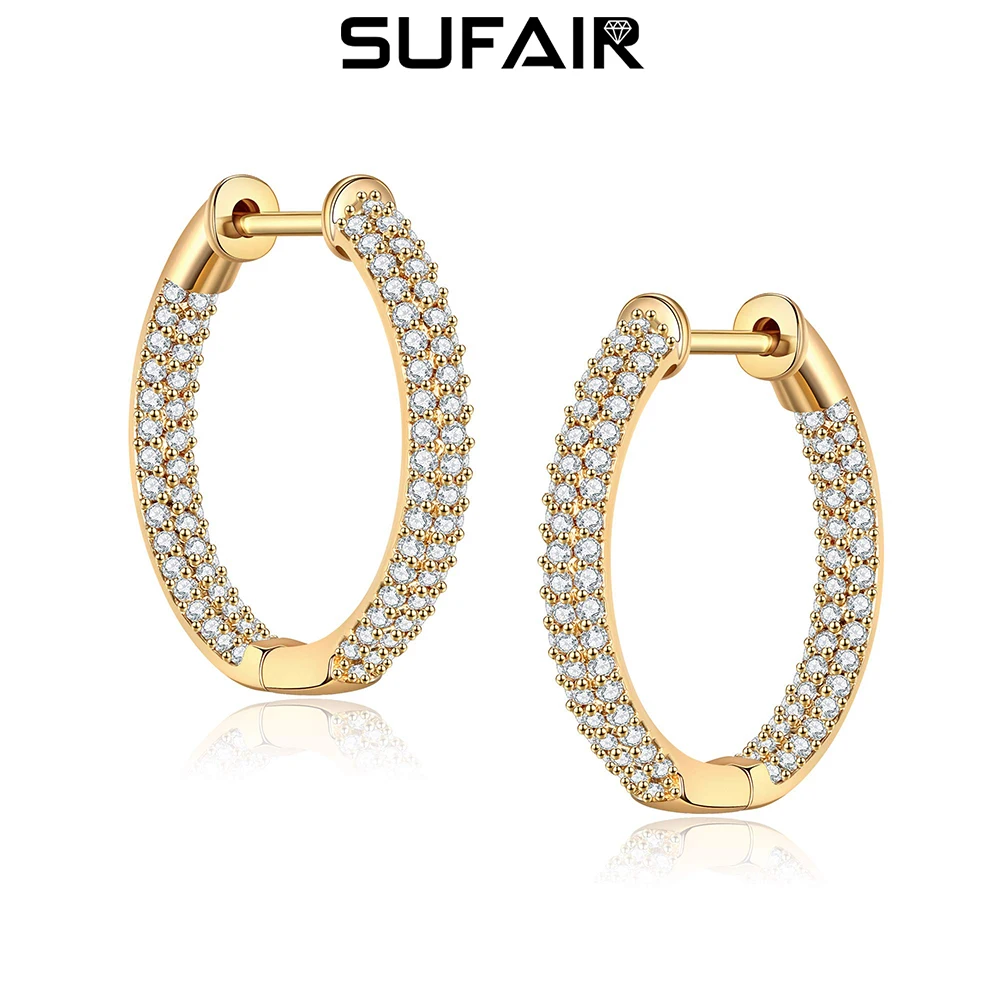 

Sufair 925 Sterling Silver Post CZ Hoop Earrings for Women 14k Gold Filled Dainty Cubic Zirconia Punk Hip Hop Earrings Jewelry