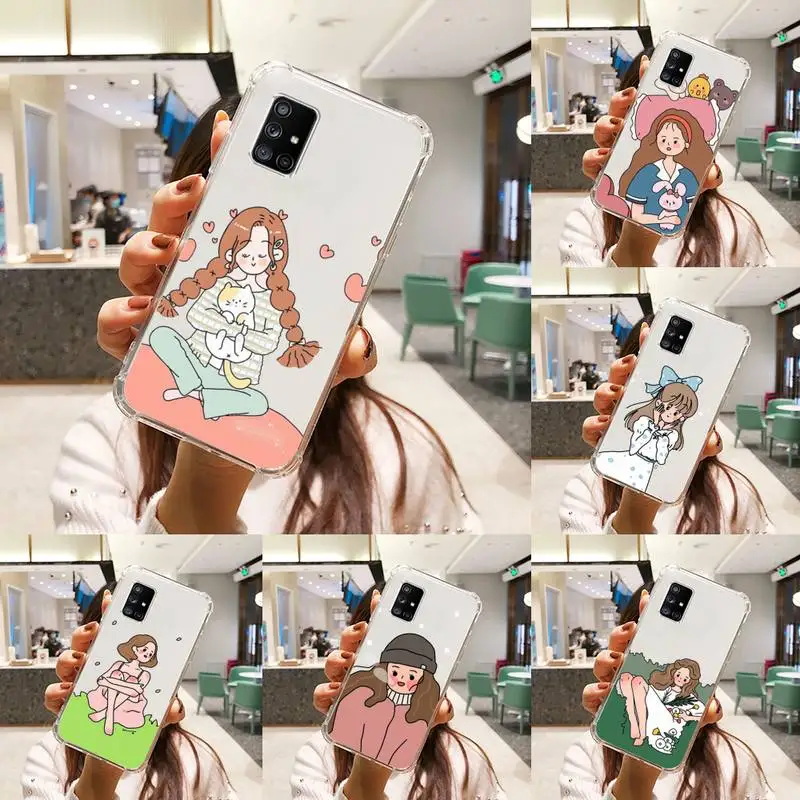 

Aesthetic cartoon girl Phone Case Transparent For Samsung A51 A50 A71 A70 A81 M60S Note S21 S 20 10 9 8 11 E Plus Ultra