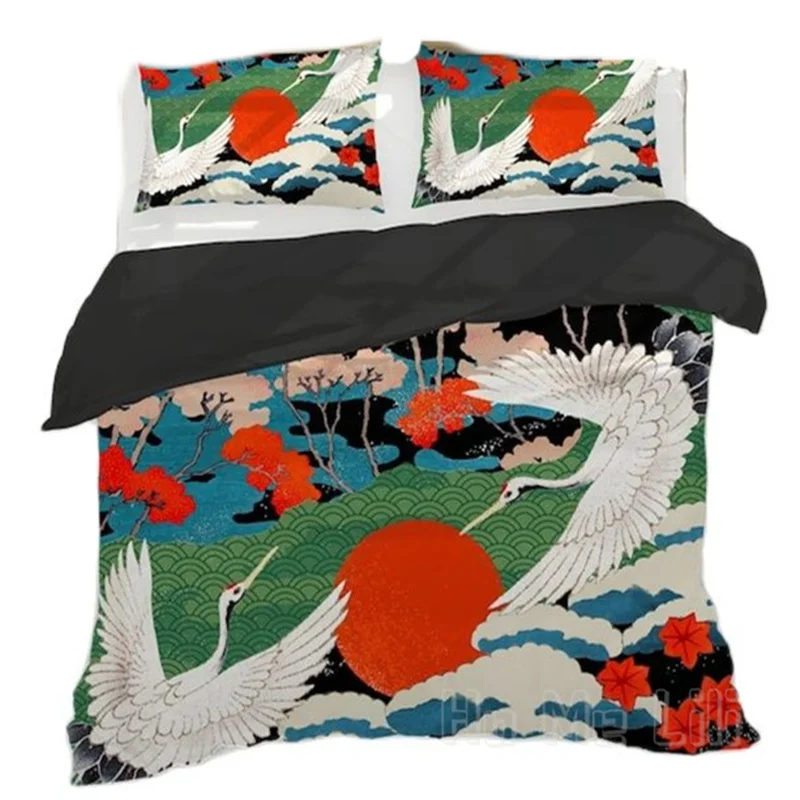 

Japanese Art Duvet Cover White Crane Painting Design Comforter Set Ultra Soft Breathable With Pillow Case For Dorm Bedding