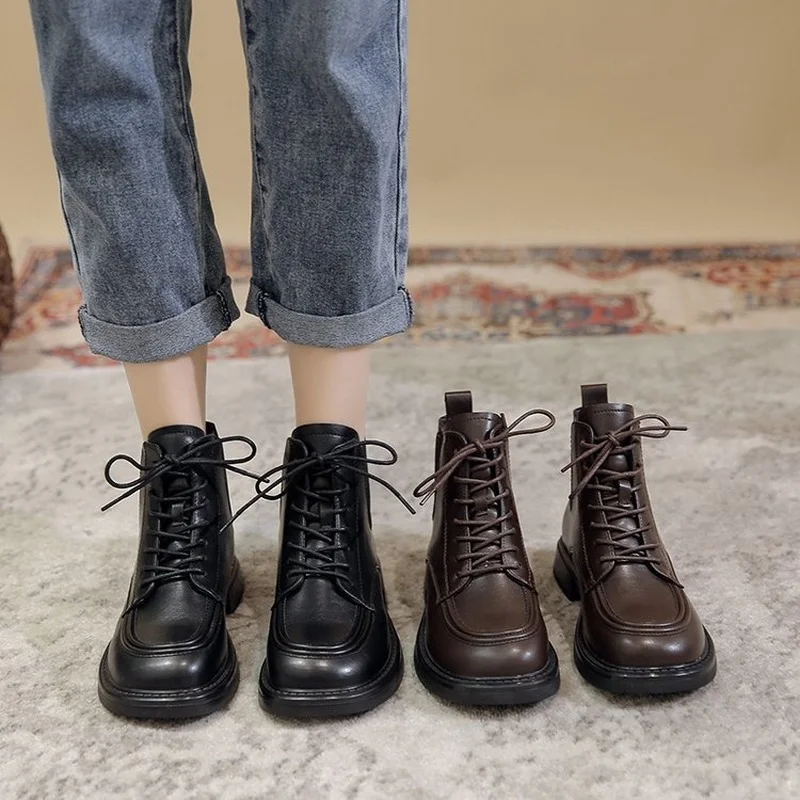 

Women's Martin Boots Autumn 2021 New British Style Genuine Leather Women's Ankle Boots Thick-soled Lace-up Shoes Women