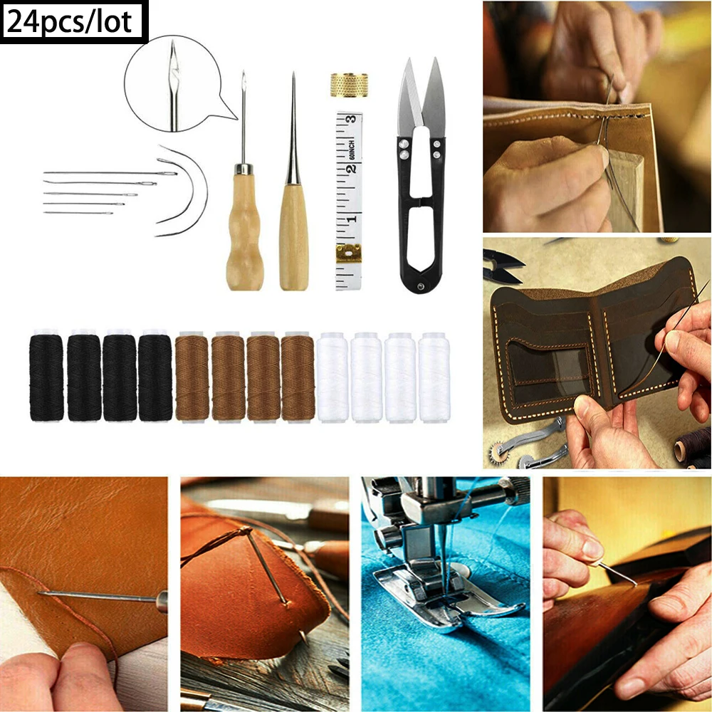

24 шт./лот, набор для рукоделия из кожи, набор инструментов для шитья, стемпинга