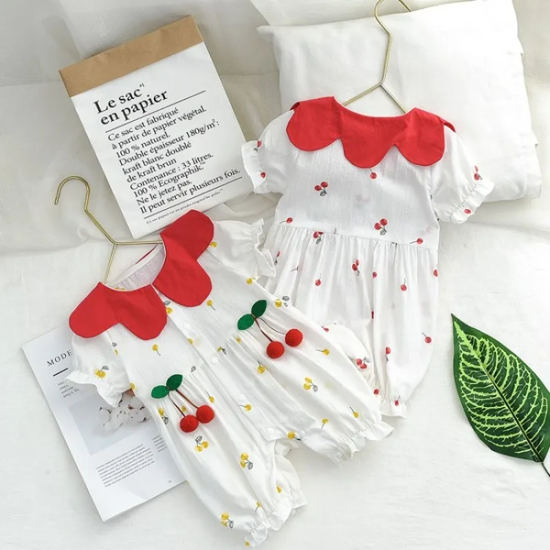 Летняя одежда для новорожденных девочек комбинезон с коротким рукавом и принтом