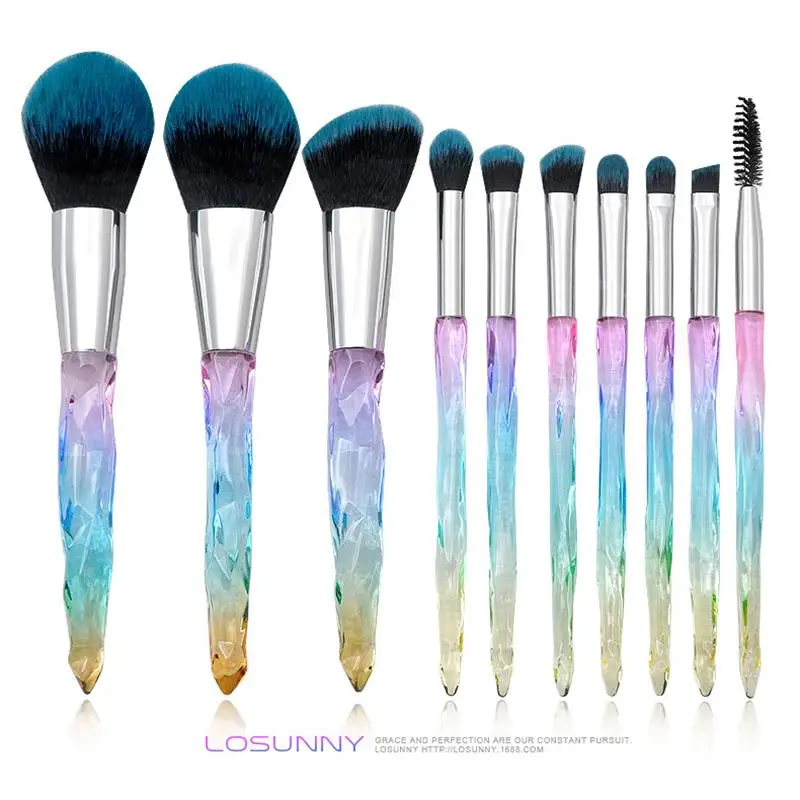

10Pcs Makeup Brushes Set Eye Shadow Blush Foundation Powder Brushes Set Transparent Diamond Handle Brushes Makeup Beauty Tools